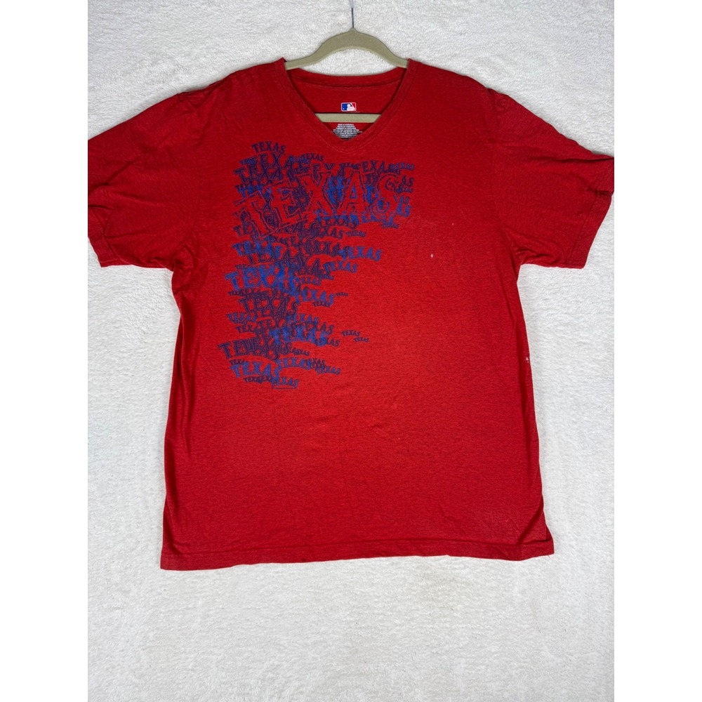 MLB Texas Rangers T-Shirt Mens XL Red Good V-Neck Graphic Print Baseball Fan Tee